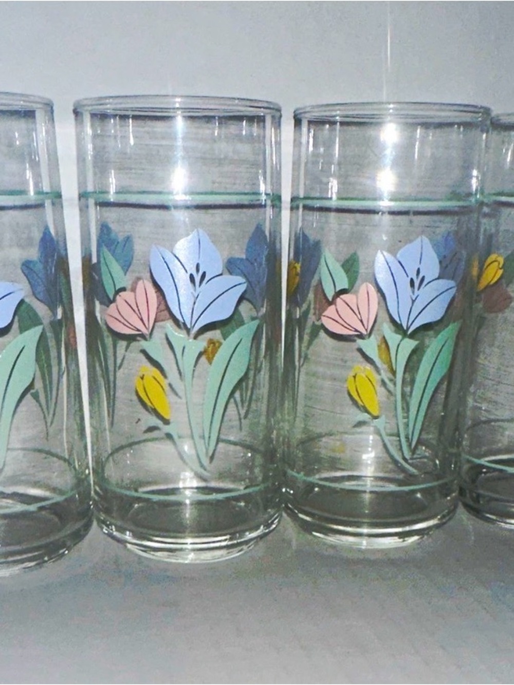 Corelle Floral Glass Tumblers - Blue, Pink, Yellow